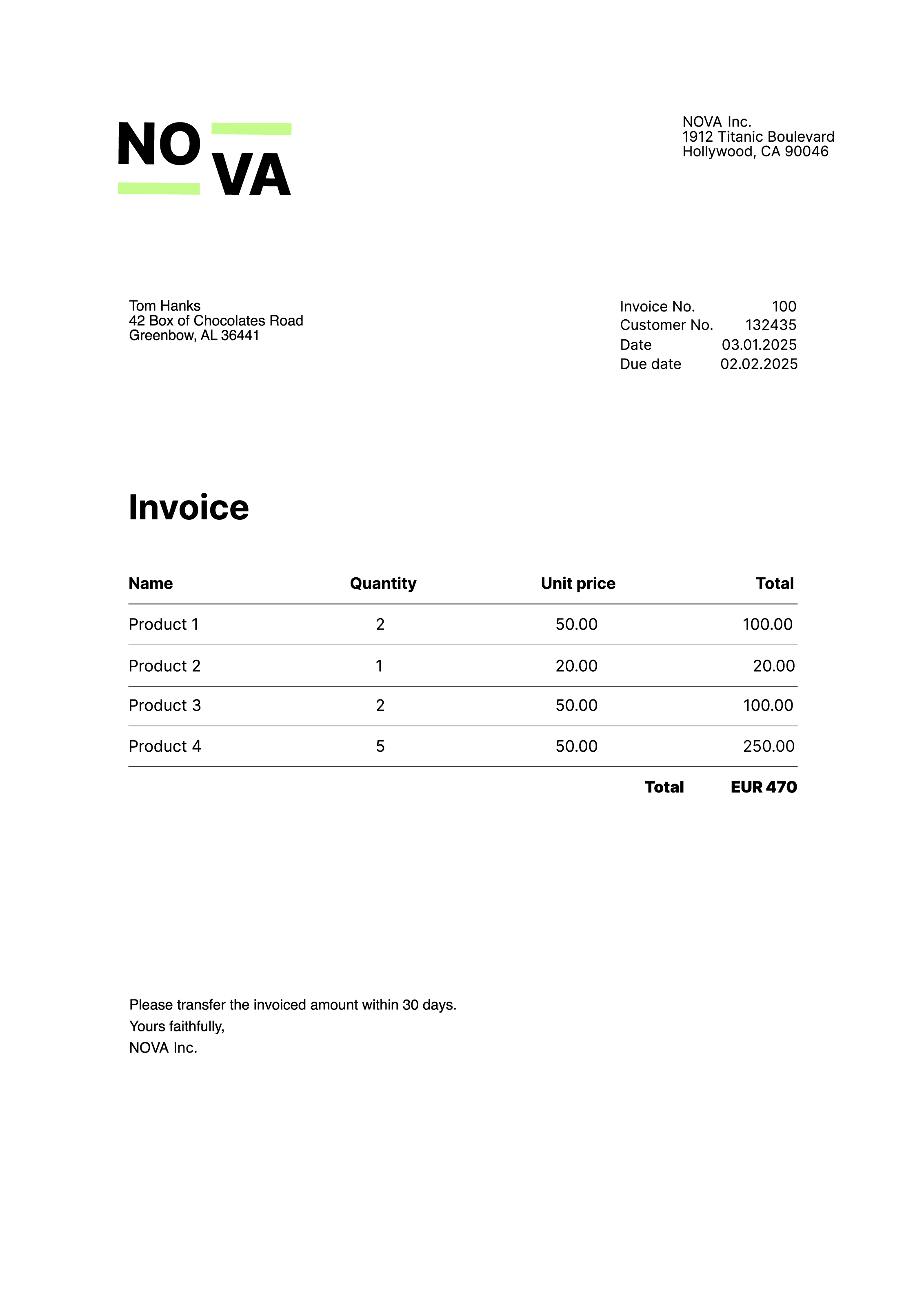 Invoice example