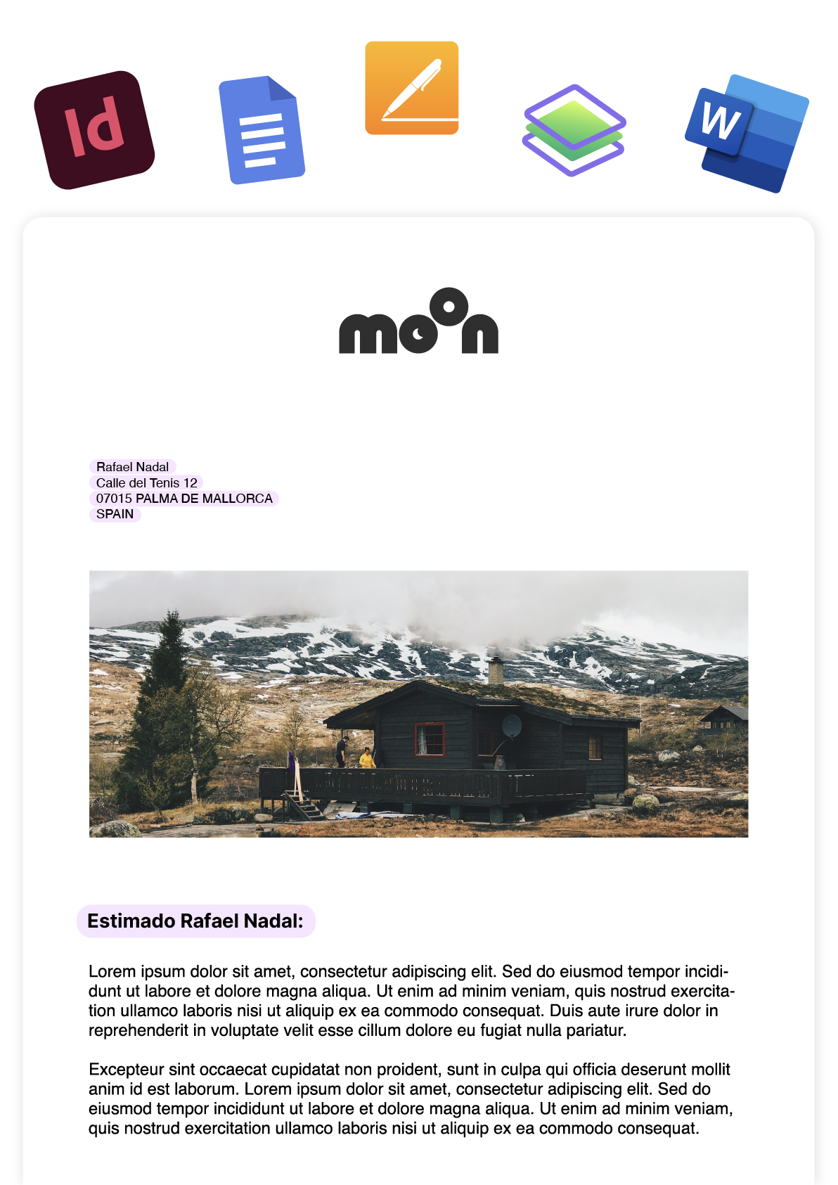 Carta personalizada con iconos de software