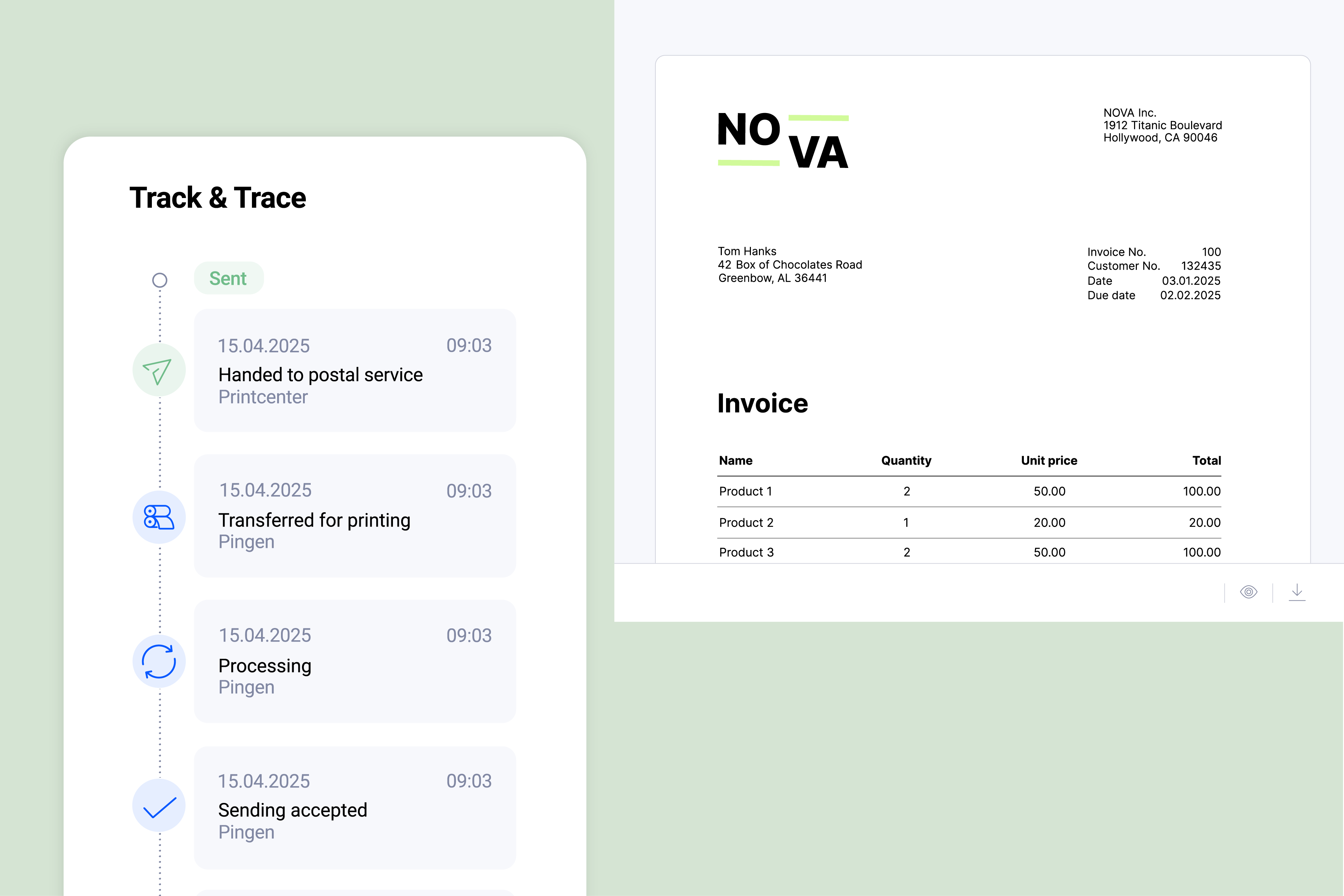 Pingen web app showing real-time tracking status