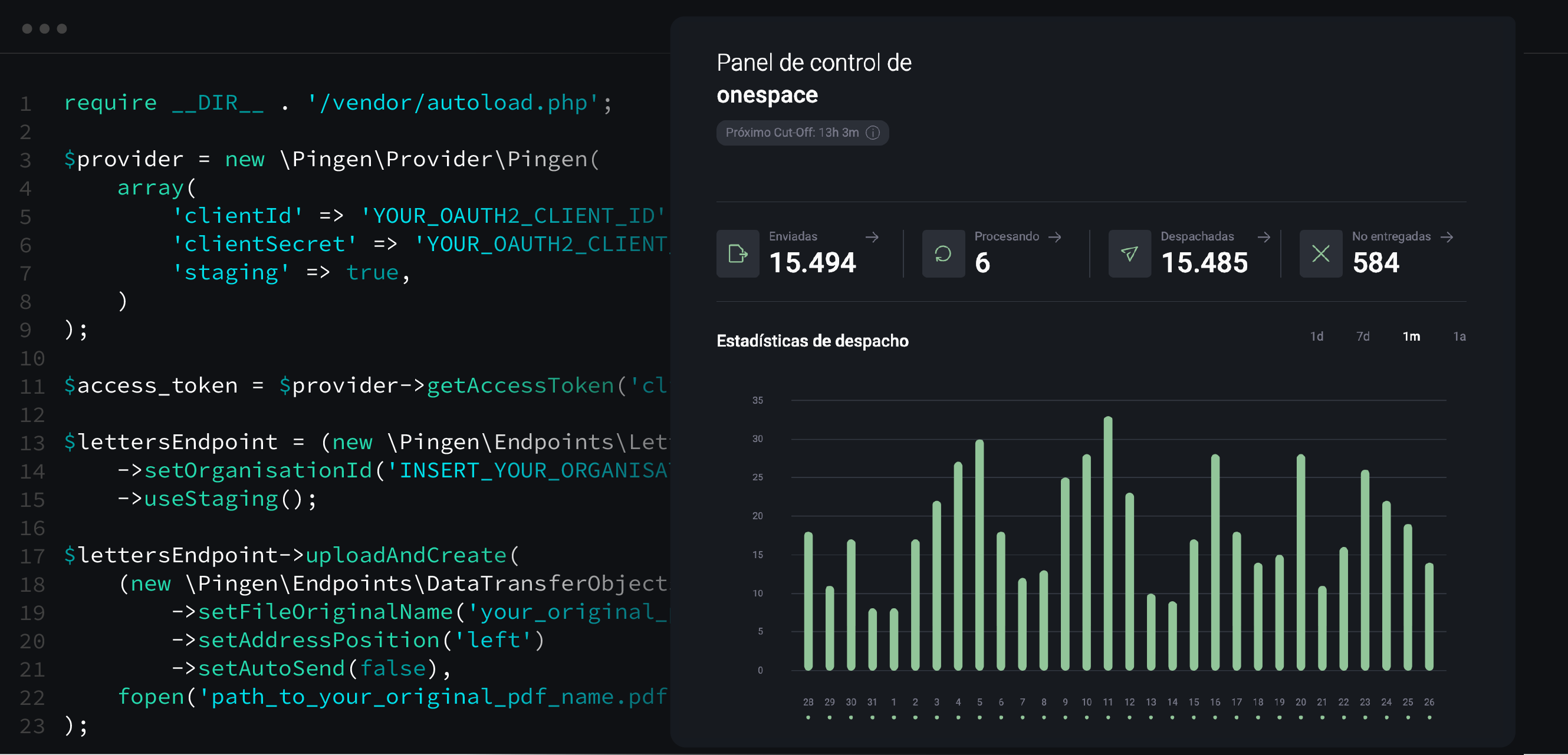 API de cartas de Pingen – Ejemplo de código PHP y panel de control de Pingen