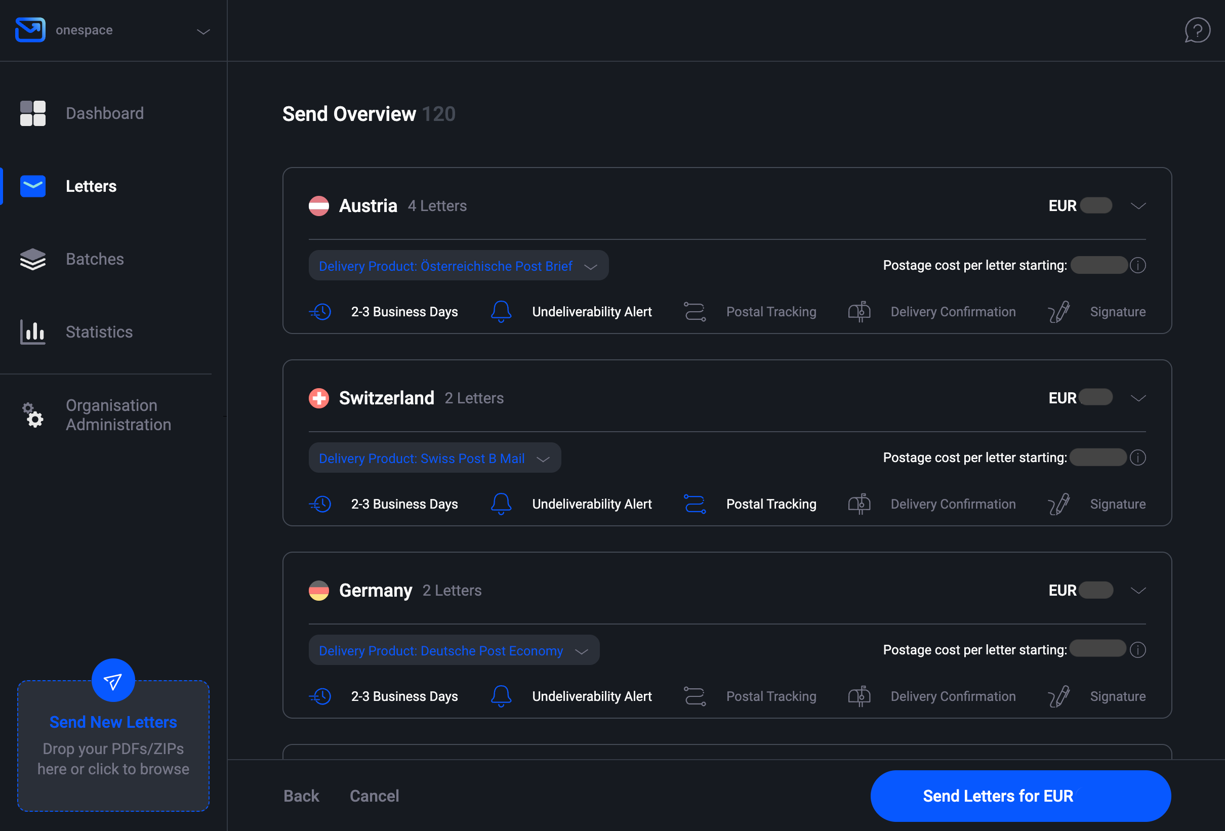 Send overview - Pingen WebApp