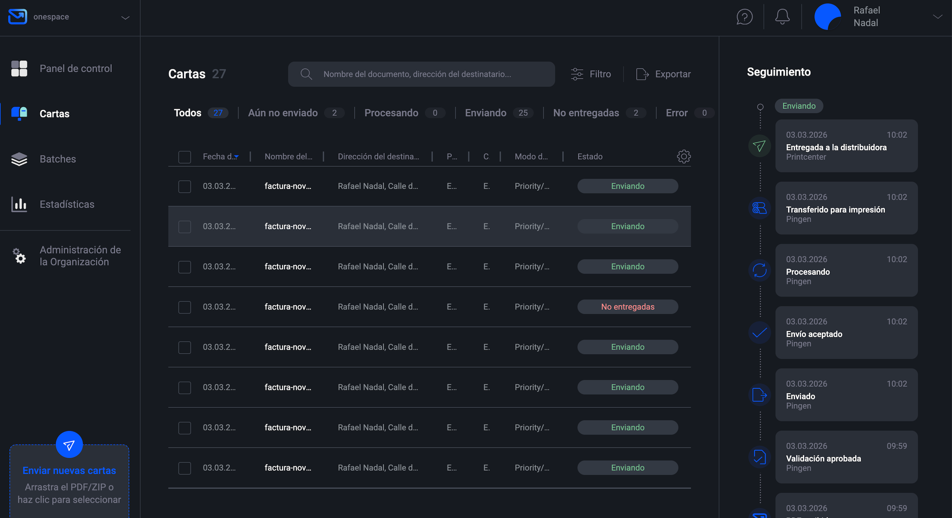Pingen Web App seguimiento